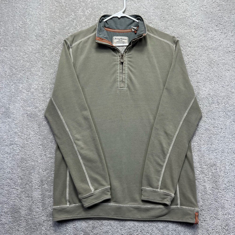 Tommy Bahama Jeans Pullover Mens S Green 1/4 Zip Modern Fit Island Crafted